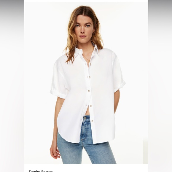 Aritzia Denim Forum The Jane Shirt Button Down Size Small White Cotton Chambray - Picture 1 of 12